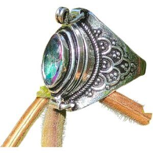 Mystic Topaz Secret Stash Poison Box Ring - Unisex 6 Silver Plated Jewelry